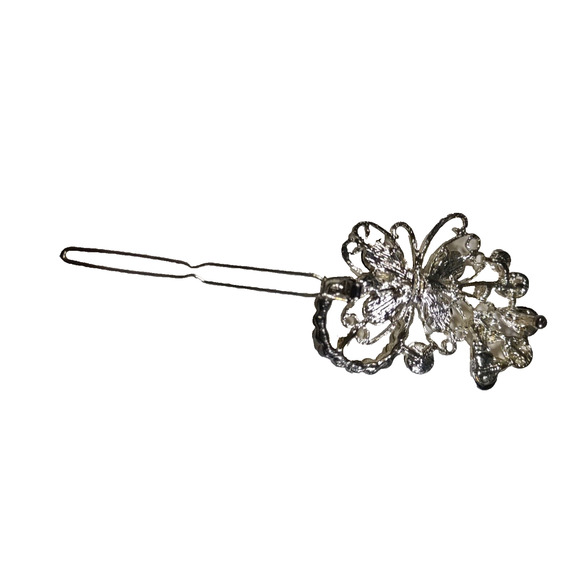Butterfly Barrette Clip Clear Rhinestone Silver Tone Wedding Party Bling... - Picture 4 of 5